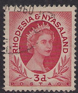 Rhodesia & Nyasaland 1954 - 56 QE2 3d Carmine Red used SG 4 ( L517 )