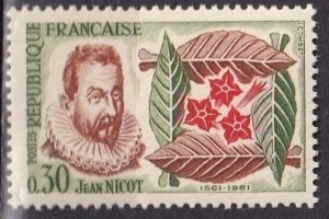 France 989 (mnh) 30c tobacco in France, grn, red brn & red (1961)
