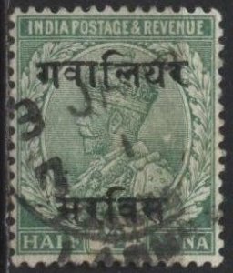 India: Gwalior O40 (used) ½a George V, green (1936)