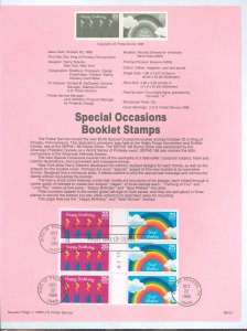 US SP838/2396a 1988 25c special occasions booklet stamps, happy birthday, best wishes, on official usps souvenir page FDC, #2396