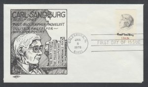 US Pl 1731-M FDC. 1978 13c Carl Sandburg, Nova FIRST CACHET by Earl Blaisdell