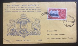 1935 Barbados First Day Cover FDC King George V Silver Jubilee To Tonanwanda USA