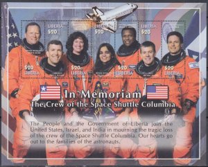 LIBERIA Sc# LIB012 SHEET of 7 HONOURING ASTRONAUTS of COLUMBIA DISASTER