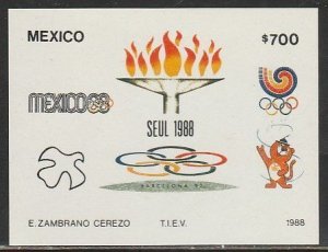 MEXICO 1555, Seoul Summer Olympics, Souvenir Sheet, MINT, NH. F-VF.
