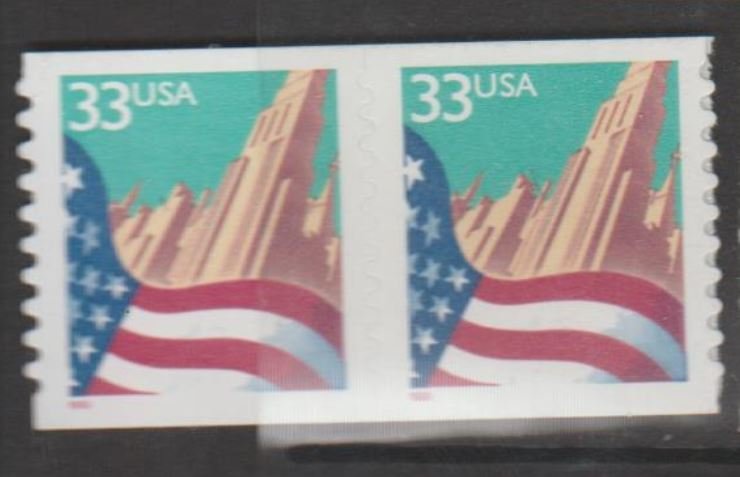 U.S. Scott #3281 American Flag over City Coil Stamps - Mint NH Pair