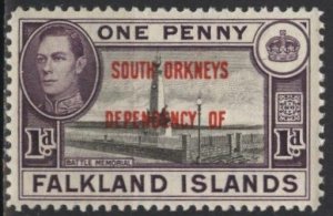 Falklands: South Orkneys 4L2 (mhr, gum toning) 1p Battle Memorial (1944)