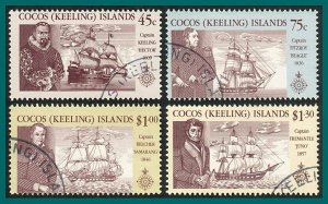 Cocos 1990 Navigators & Ships, used #218-221,SG223-SG226