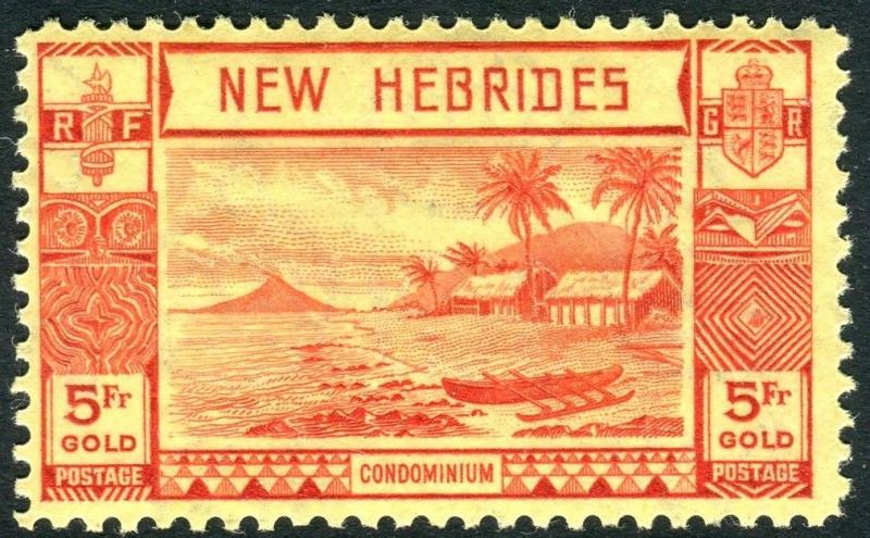 NEW HEBRIDES-1938 5f Red/Yellow.  A lightly mounted mint example Sg 62