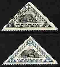 Mozambique Company 1937 White Rhino 40c (triangular) Prin...