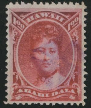 HAWAII Scott 49 1$ Queen Emma with RARE Large Opium Cance...