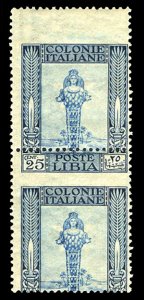 Italian Colonies, Libya #25, 1921 25c dark blue, vertical pair with dramatic ...