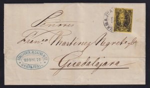 Mexico 1871 50c black Hidalgo Guanajuato to Guadalajara Folded Letter