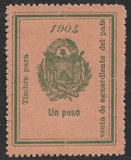 EL SALVADOR 1904 1Peso ARMS Sales Tax on Brandy Revenue Ross 161 MNGAI