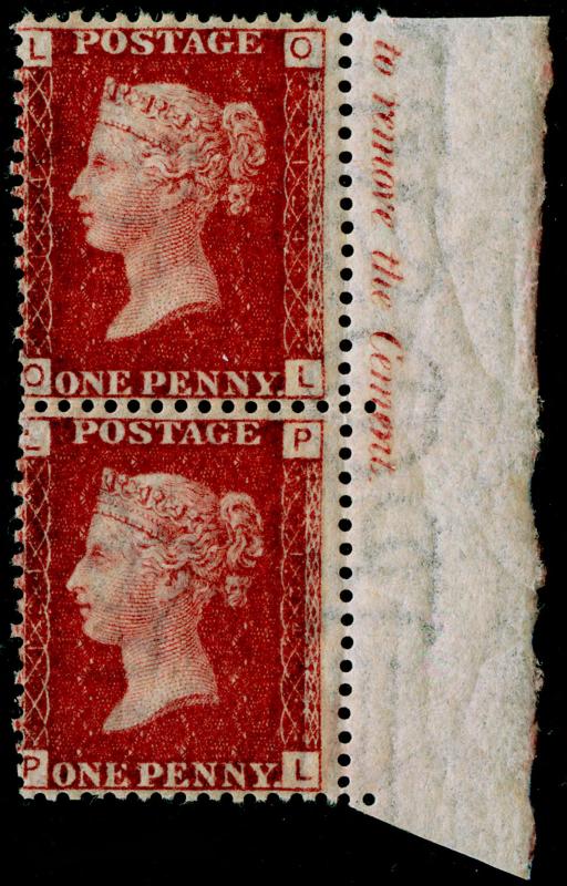 SG43, 1d rose-red plate 124, NH MINT. PAIR with MARGINAL INSCRIPTIONS. OL PL 