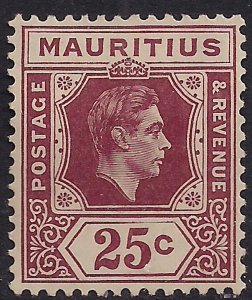 Mauritius 1938 - 49 KGV1 25ct Brown Purple MM SG 259 CV £23  ( F493 )