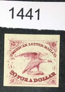 US STAMPS # 1 AMERICAN LETTER MAIL TRIAL COLOR PROOF ON INDIA LOT #1441