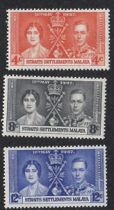 Straits Settlements # 235-237, 1937 Coronation, Mint NH, 1/2 Cat.