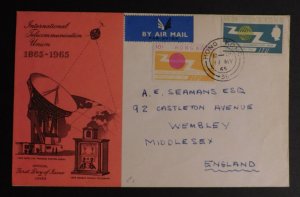 1965 Hong Kong First Day Cover FDC to England International Telecommunications