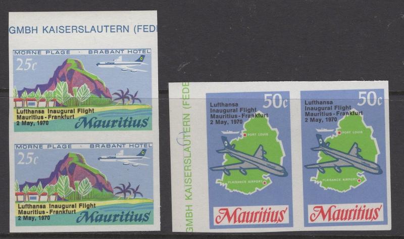 MAURITIUS SG415/6 1970 LUFTHANSA FLIGHT IMPERF PAIRS MNH