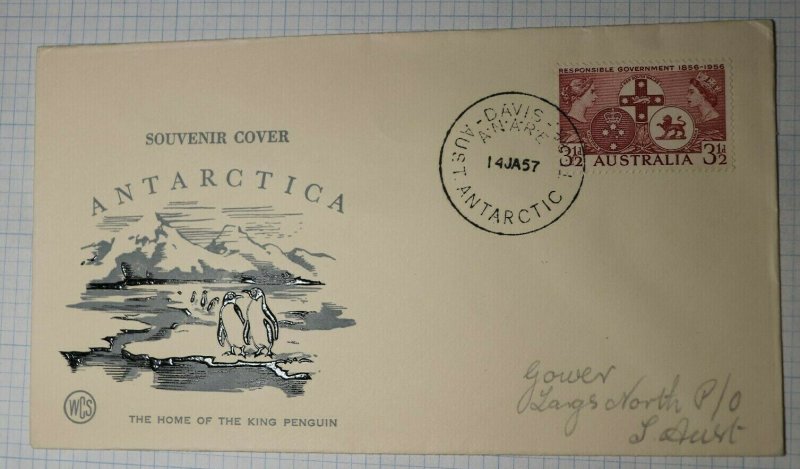 Australia Souvenir Cover Antarctica King Penguin WCS Cachet Davis Base 1957