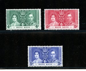 Hong Kong #151-153 (H063) Complete 1937 Coronation issue, MNH, VF