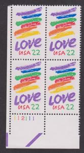 2143 Love Issue MNH Plate Block LL