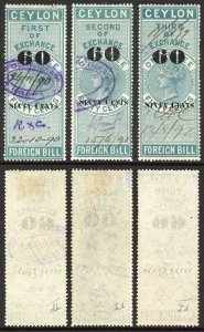 Ceylon Foreign Bill BF54 60c on 1r50 green 1st 2nd and 3rd Exchange