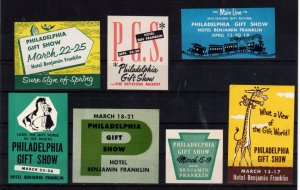 7 Advertising Stamps for Philadelphia Gift Shows, Hotel Benjamin Franklin - MNH
