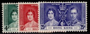 HONG KONG GVI SG137-139, 1937 CORONATION set, M MINT. Cat £20.