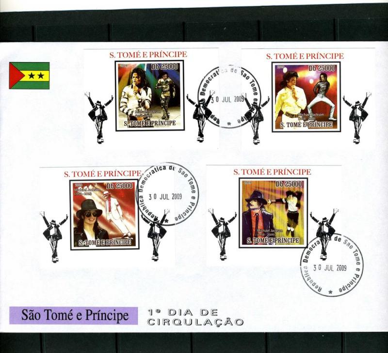 Sao Tome & Principe 2009 Michael Jackson (4) Deluxe s/s in official FDC