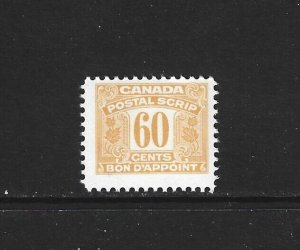 CANADA REVENUE - #FPS37 - 60c POSTAL SCRIP MINT STAMP MNH BACK OF BOOK BOB