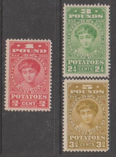 U.S. Scott #RI1-RI3-RI5 Potato Tax Revenue Stamp - Mint Set