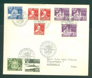 Sweden. 1944 FDC. Swedish Fleet.  Sc# 3/351+ 3/352+353-354-355. Adr. Lidingo