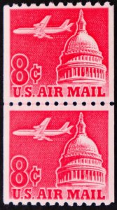 U.S. Mint Stamp Scott #C65 8c Air Mail Coil Line Pair, Superb. NH. A Gem!