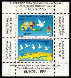Turkish Cyprus - Mint Souvenir Sheet Scott #385 (Globe, Doves)