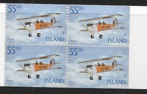 ICELAND,935A, MNH, BOOKLET PANE OF 4, AIRPLANES