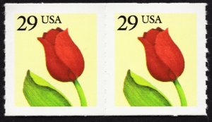 US 2525 MNH VF 29 Cent Flower Coil Pair Roulette Perforation