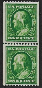 US 1910 Sc #385 LP NH, Weiss Cert for line strip of 4, nicely centered, tiny NPI