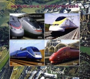 Central African Republic 2011 EUROPEAN Trains Sheet (4) Perforated mnh.vf