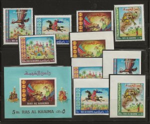 RAS AL KHAIMA MI 156-60A-B+BL 28 NH PERF & IMPERF SETS+S/S of 1967 - FAIRY TALES 