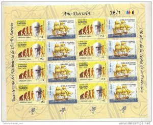 URUGUAY Charles Darwin stamp SHEET COVER Science ship ape FROG