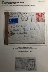 1941 Acton England Airmail Censored Cover To Calcutta India Rare Transpacific
