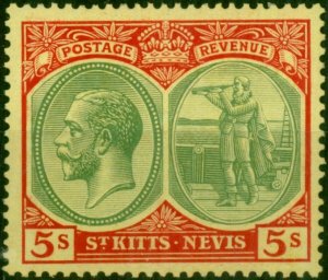 St Kitts Nevis 1929 5s Green & Red-Yellow SG47c V.F MNH