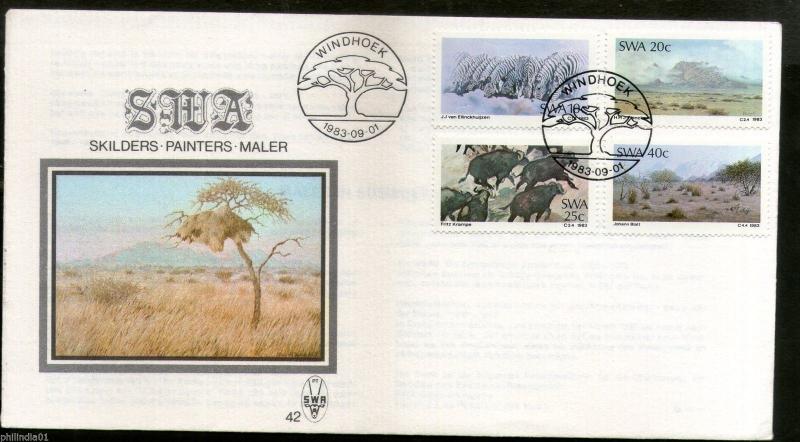 South West Africa 1983 Paintings Art Zebra Mountain Nature Sc 512-15 FDC # 6112