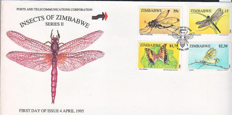 Butterflies- Zimbabwe  -1995  set of 4  on fdc 