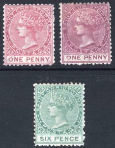 St Christopher 1870 1d(x2)-6d PERF12.5 WMK CC SG 1-4 Sc 1-3 MM/MH Cat£290($371)