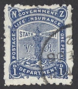 New Zealand Sc# OY12 Used 1906 1p blue Life Insurance 