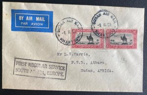 1932 Khartoum Sudan First Regular Flight airmail Cover To Atbara FFC