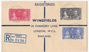 Somaliland; KGVI 1937 Coronation Set On Wingfields Cover, First Day of Issue CDS