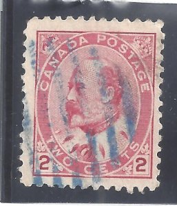 Canada # 90 USED 2c CARMINE KEVII BLUE OVAL GRID CANCEL BS27831